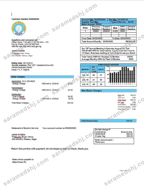 Nigeria Nigerian Electricity Regulatory Commission electricity bill in Word format